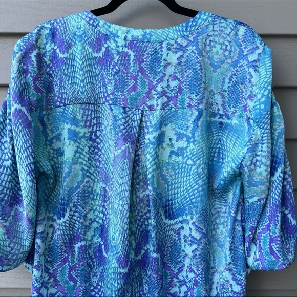 Jennifer Lopez Snake Print Dolman Sleeve Top Blue Green Flowy Women’s Size L - Picture 9 of 14